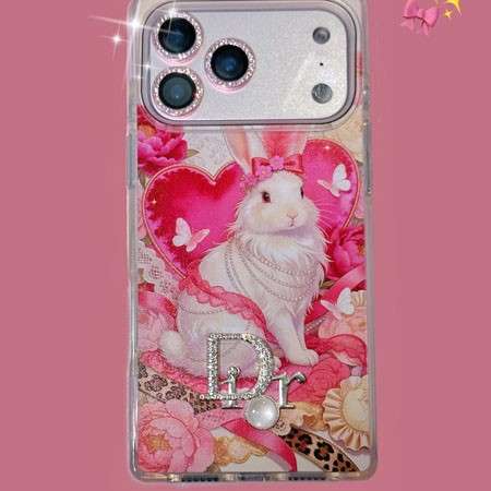 ディオール 可愛いウサギ iPhone18/17Pro ケース,ディオール ピンク シンプル動物柄 iPhone 保護ケース