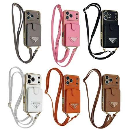 Prada iPhone17pro/16 斜めがけ 長尺ストラップ付きケース
