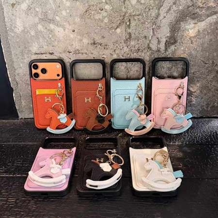 エルメス iphone18/17/17e ケース カード収納付き,Hermes 17air/17pro ライチ革 H メタルロゴ